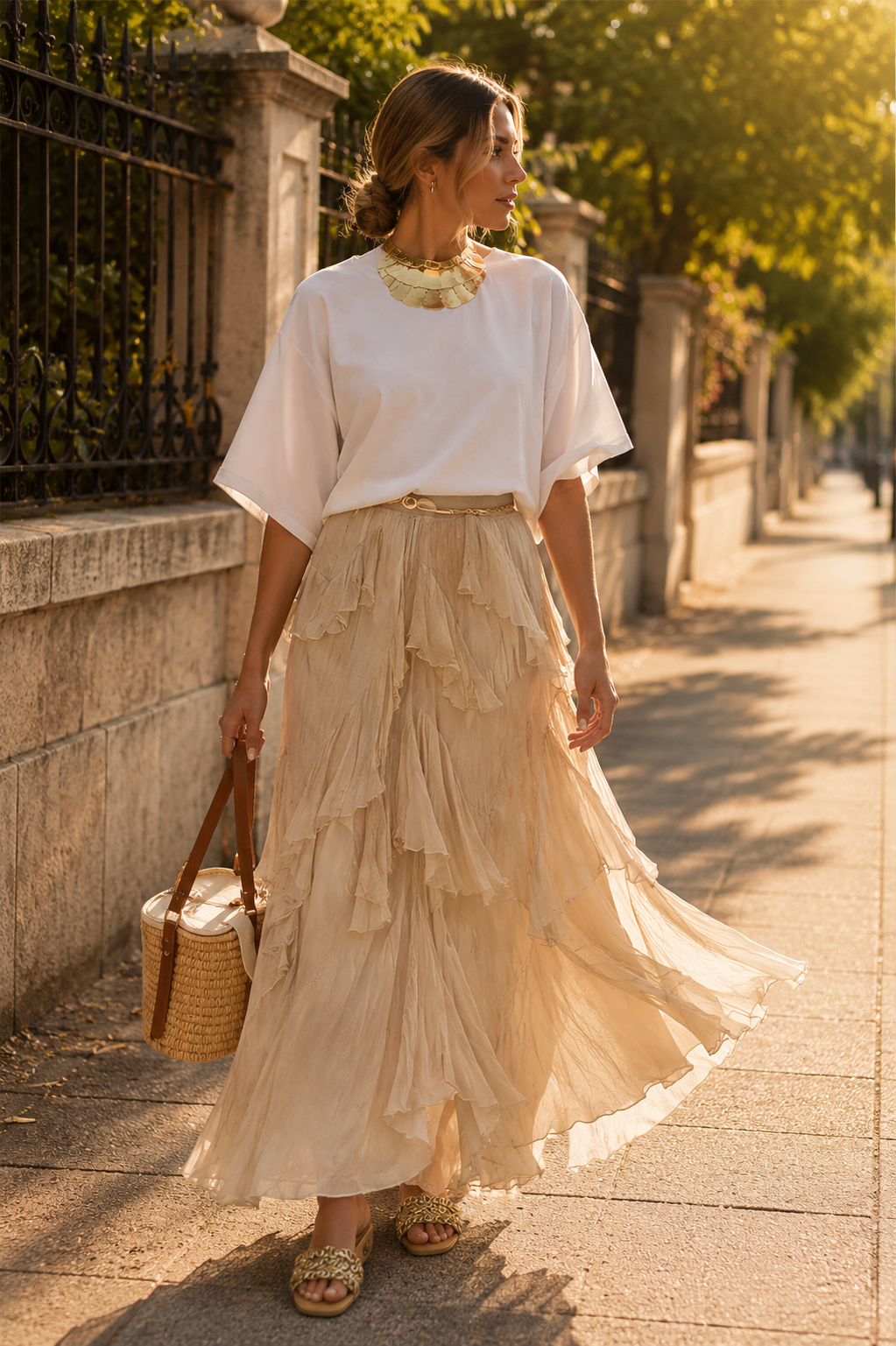 Jupe longue bohème beige