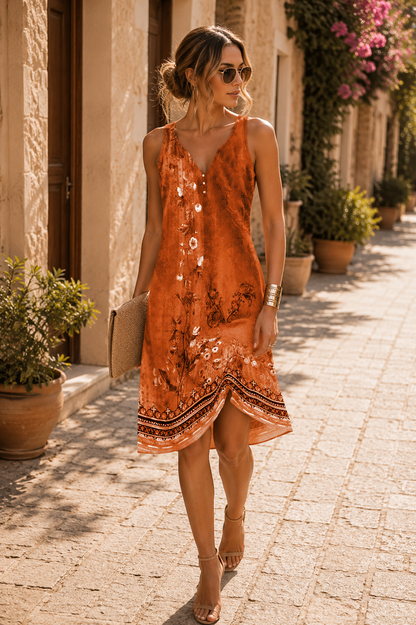 Robe champêtre fleurie orange