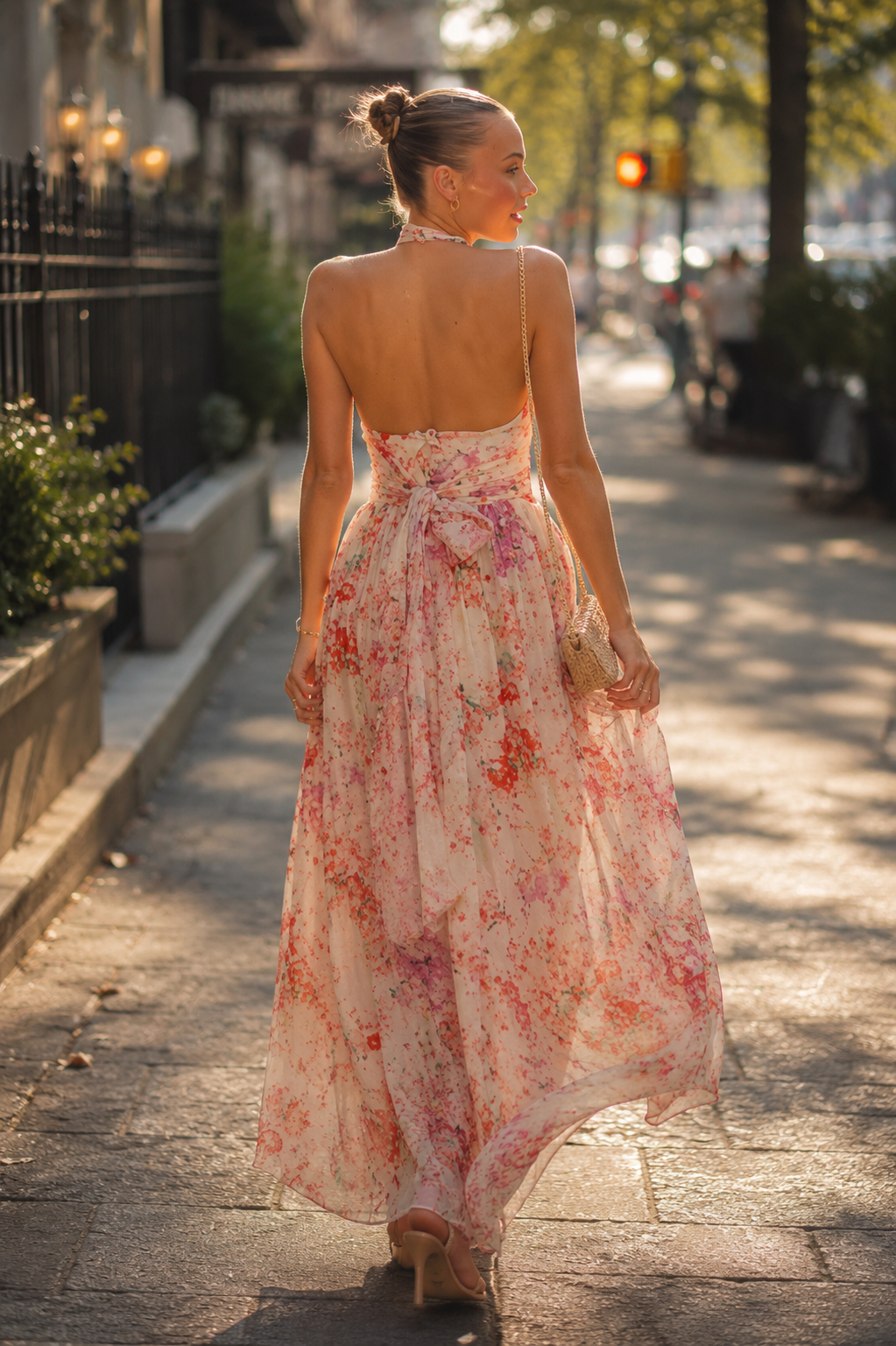 Robe longue invitée mariage dos