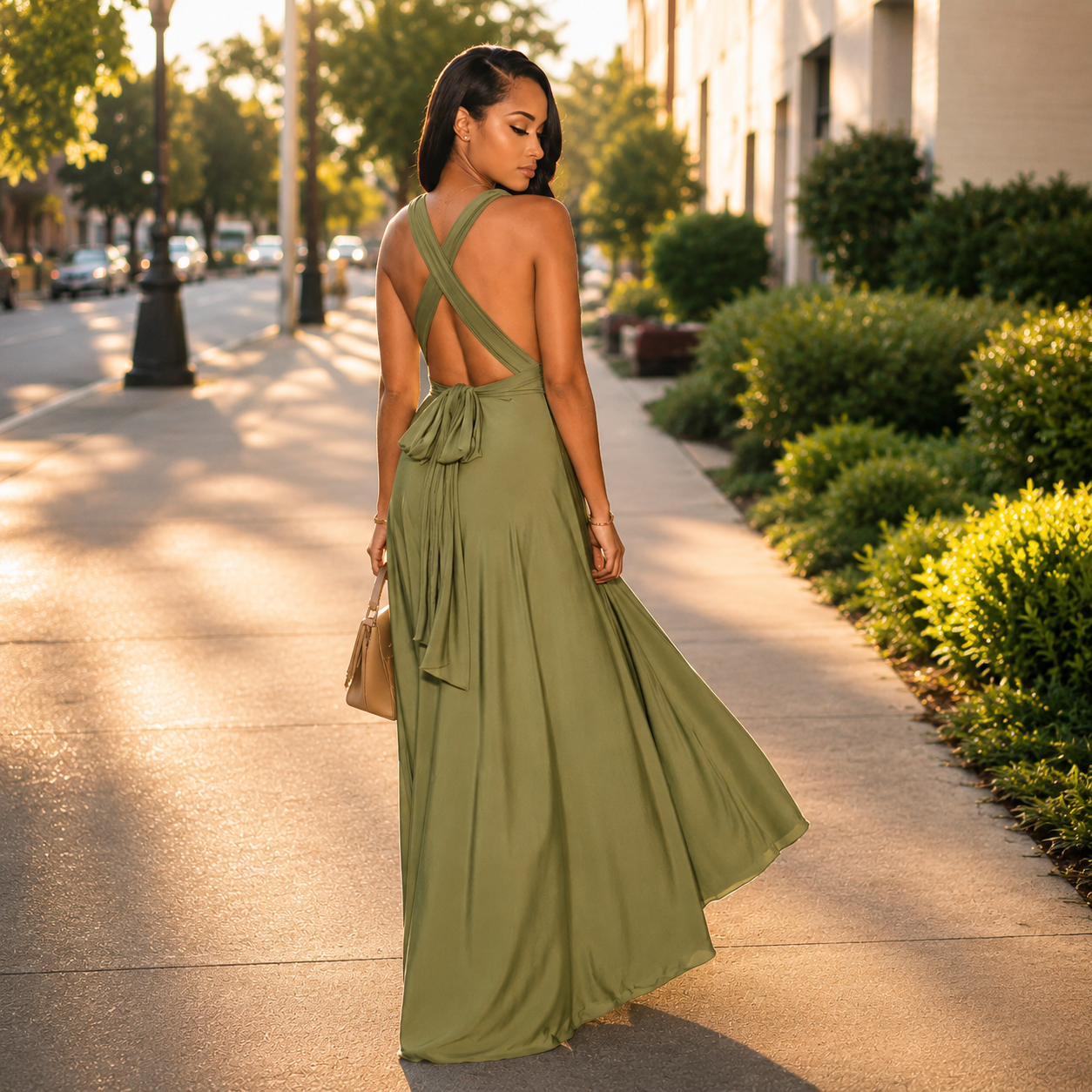 Robe pour invitée de mariage - kaki