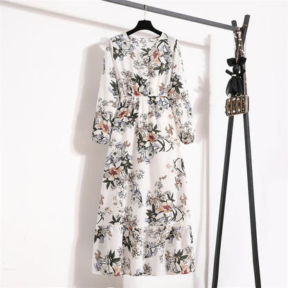 Robe Longue Bohème Fleurie Manches Longues O-Neck Printemps Été Femme XIBUSANA