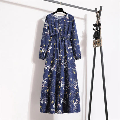 Robe Longue Bohème Fleurie Manches Longues O-Neck Printemps Été Femme XIBUSANA