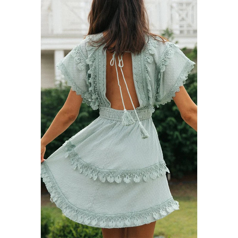 Mini robe sexy vert d’eau vue de dos