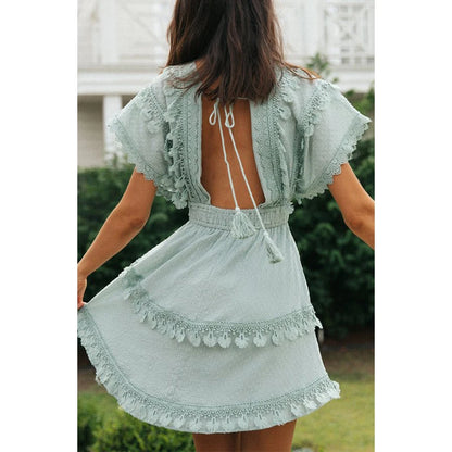 Mini robe sexy vert d’eau vue de dos