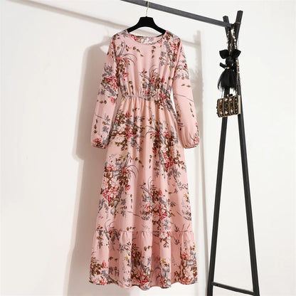 Robe Longue Bohème Fleurie Manches Longues O-Neck Printemps Été Femme XIBUSANA