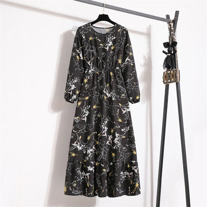 Robe Longue Bohème Fleurie Manches Longues O-Neck Printemps Été Femme XIBUSANA