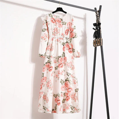 Robe Longue Bohème Fleurie Manches Longues O-Neck Printemps Été Femme XIBUSANA
