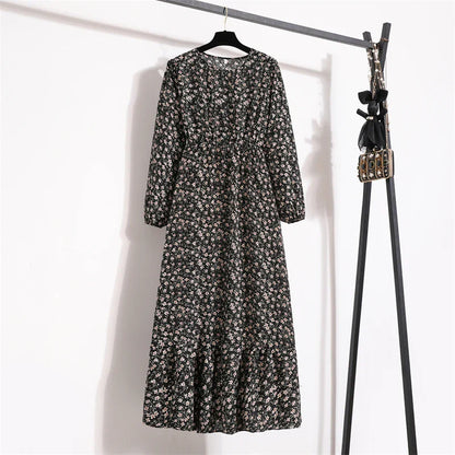 Robe Longue Bohème Fleurie Manches Longues O-Neck Printemps Été Femme XIBUSANA