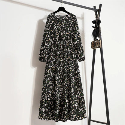 Robe Longue Bohème Fleurie Manches Longues O-Neck Printemps Été Femme XIBUSANA