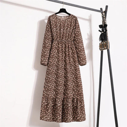 Robe Longue Bohème Fleurie Manches Longues O-Neck Printemps Été Femme XIBUSANA
